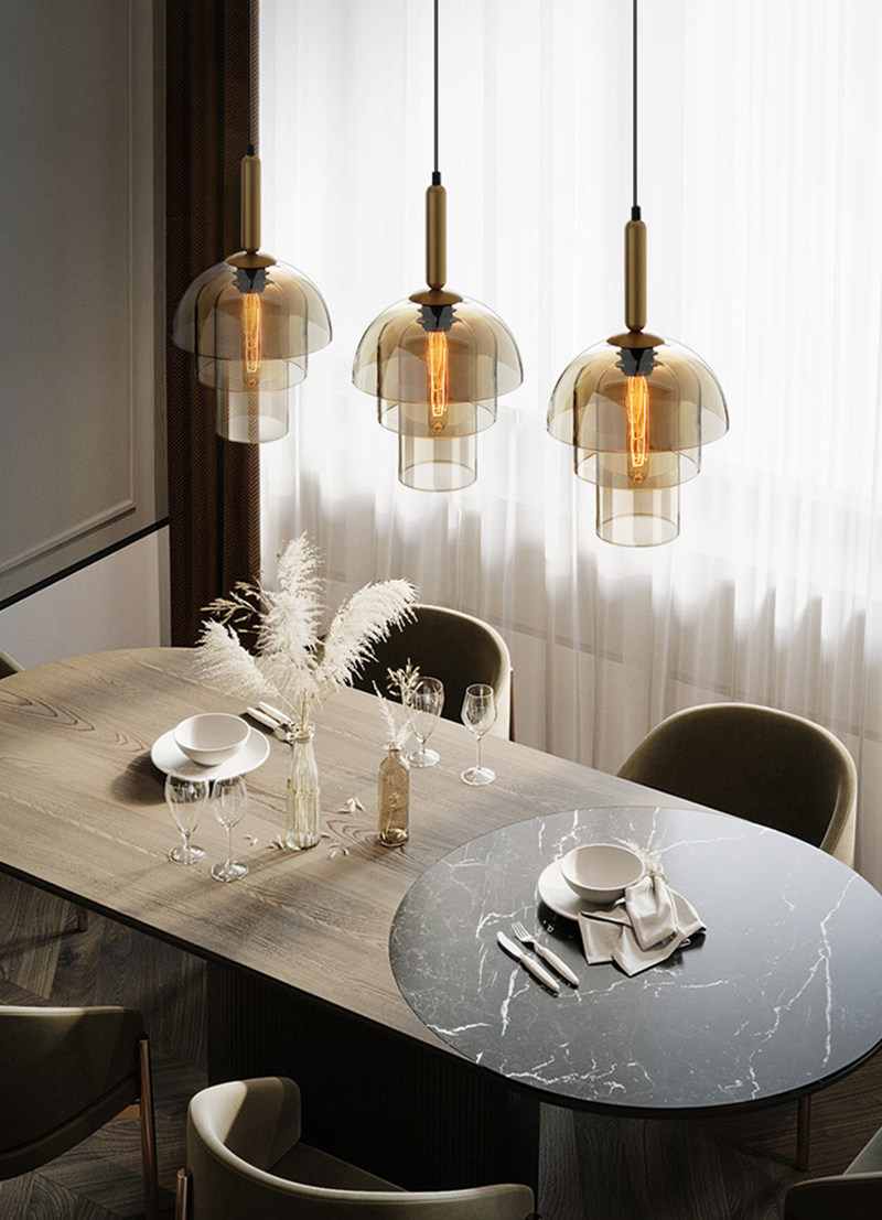 Luzes pendentes de vidro modernas para sala de jantar