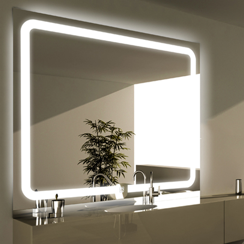 Espelho de banheiro com iluminação LED montado na parede