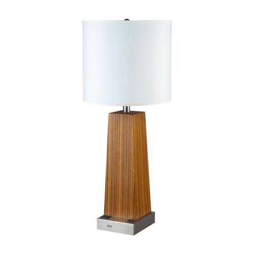 Wood table lamp with outlet and USB