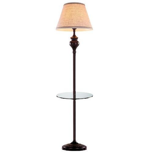 Floor lamp with glass table attached