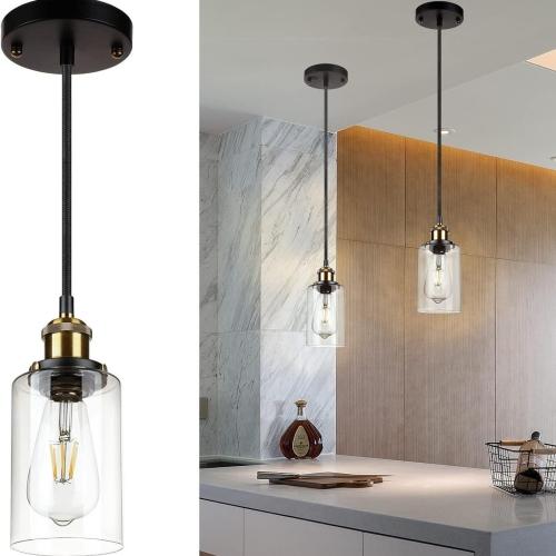 Luminária pendente de vidro preto e latão